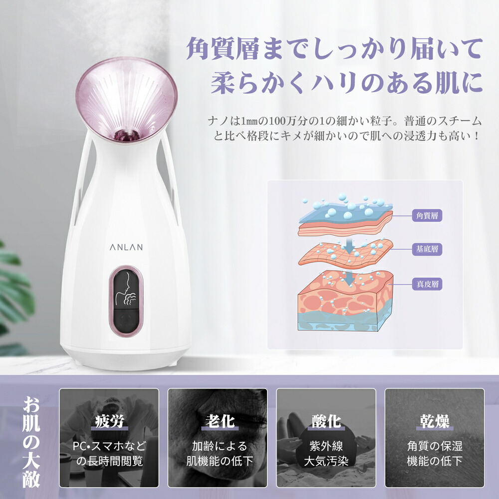 ANLAN スチーマー美顔器 フェイススチーマー 美顔スチーマー ナノケア エステ スキンケア 微粒子ミスト ナノスチーマー 顔 保湿 潤い 乾燥対策  毛穴 フェイシャルスチーマー 美容家電 コンパクト 簡単 操作 加湿器 PSE認証済