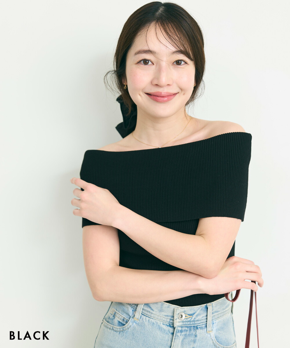 オフショルダーノースリニット|オフショルダー オフショル オフショルニット ニットトップス ボーダーニット ノースリ ノースリーブ トップス ニット 春 夏 リブ リブニット 大人 |【宅配便】soku