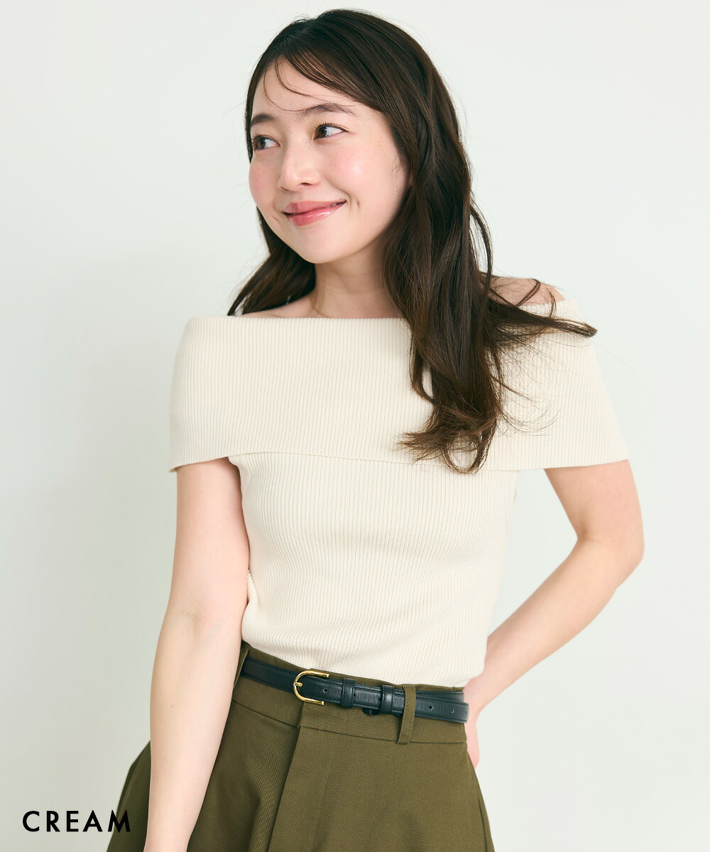 オフショルダーノースリニット|オフショルダー オフショル オフショルニット ニットトップス ボーダーニット ノースリ ノースリーブ トップス ニット 春 夏 リブ リブニット 大人 |【宅配便】soku