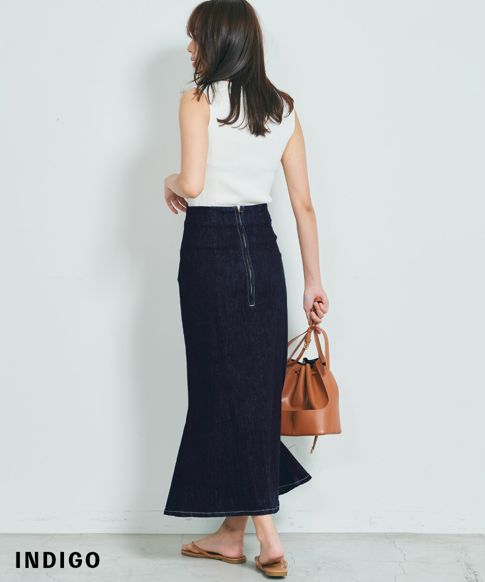 レディース デニム スカート 細見え スリム