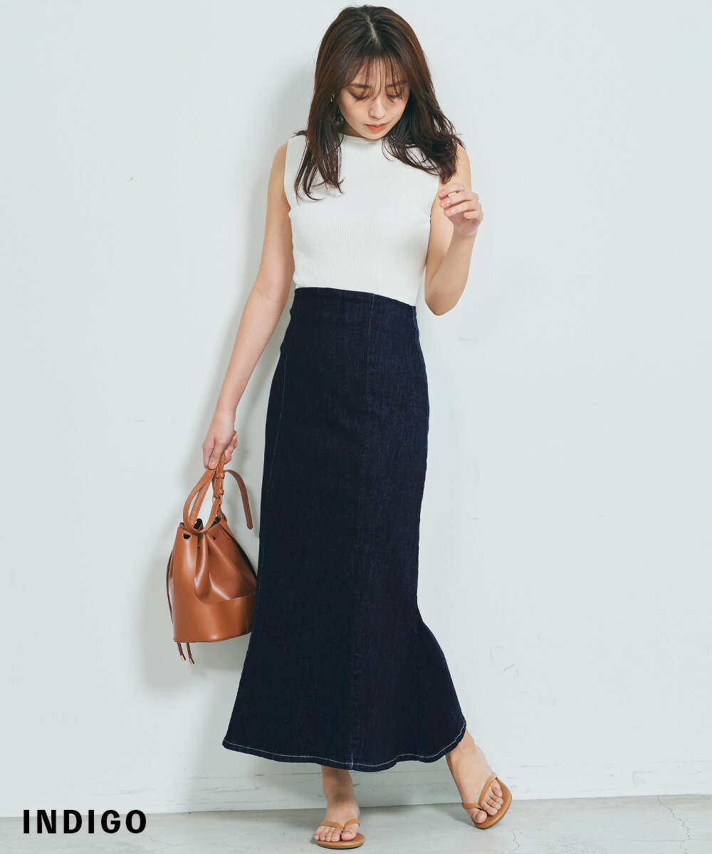 レディース デニム スカート 細見え スリム