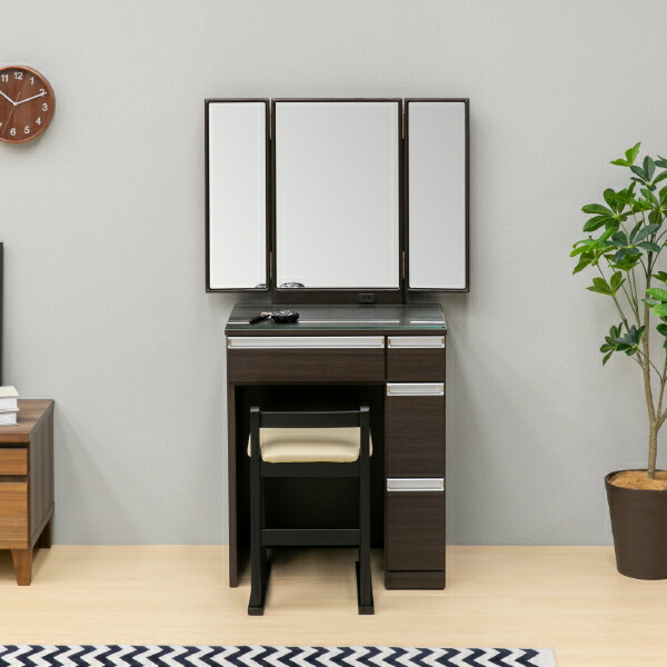 収納 ドレッサー 化粧台 鏡台 コンパクト 完成品 椅子付き 女優ミラー 三面鏡 コンセント付き おしゃれ かわいい 化粧 ダークブラウン 幅60 Jorno 60 Dresser 3 Menkyo Dbr Isseiki 101 Monitor Systems Com