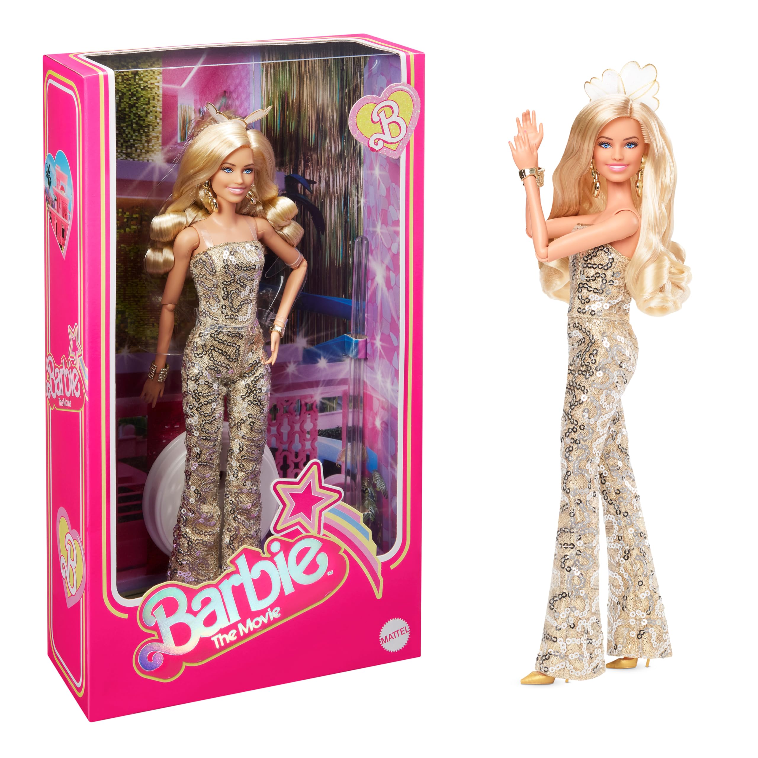 Barbieバービー Margot Robbie ゴールドディスコジャンプスーツ着用 ザ・ムービー コレクティブルドール(HPJ99)|Basqueバスク