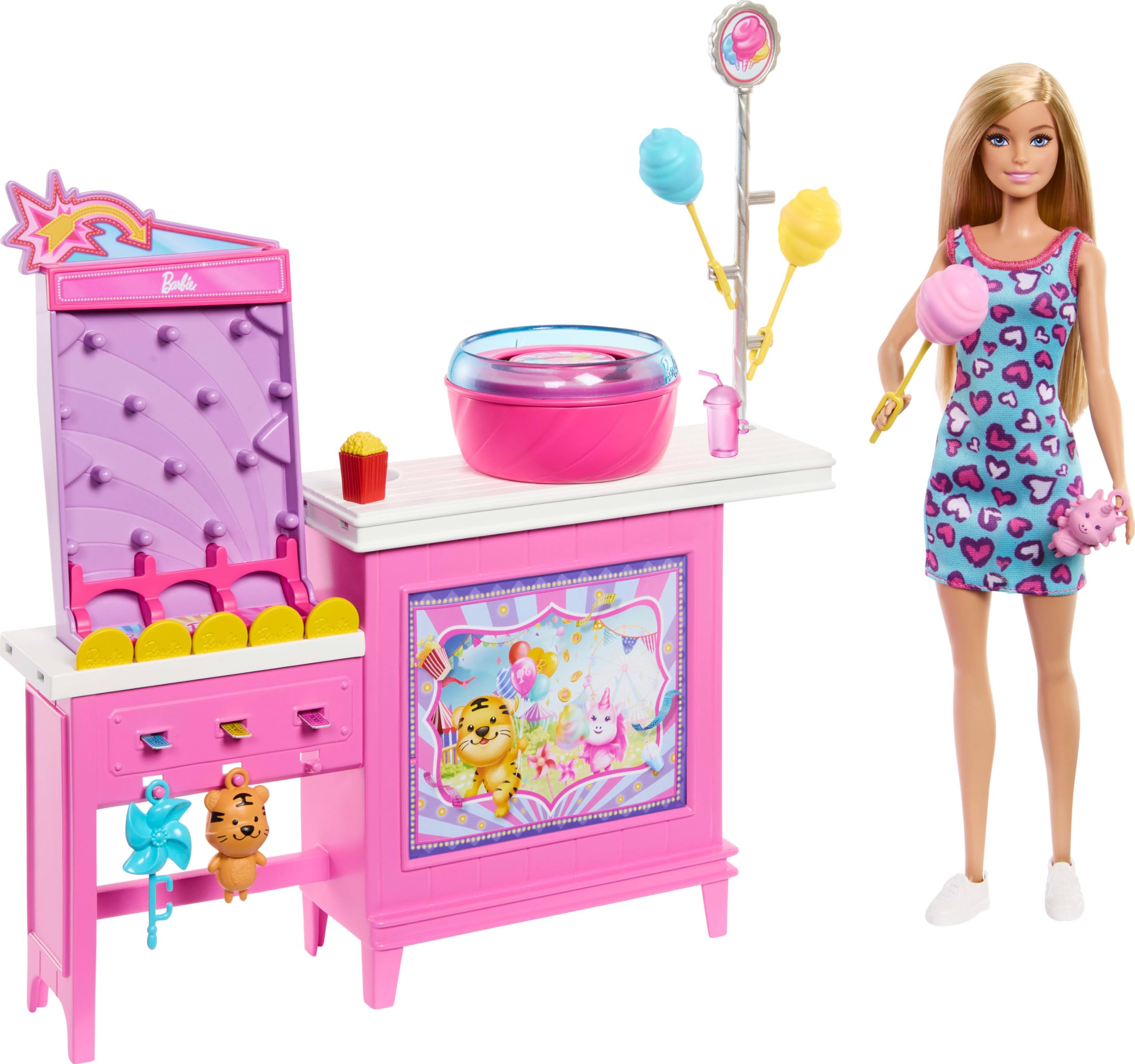 Barbieバービー ミステリーズ:ビーチ探偵 Malibuドール&綿菓子ゲームブースプレイセット 20のアクセサリー 賞品付き|Basqueバスク