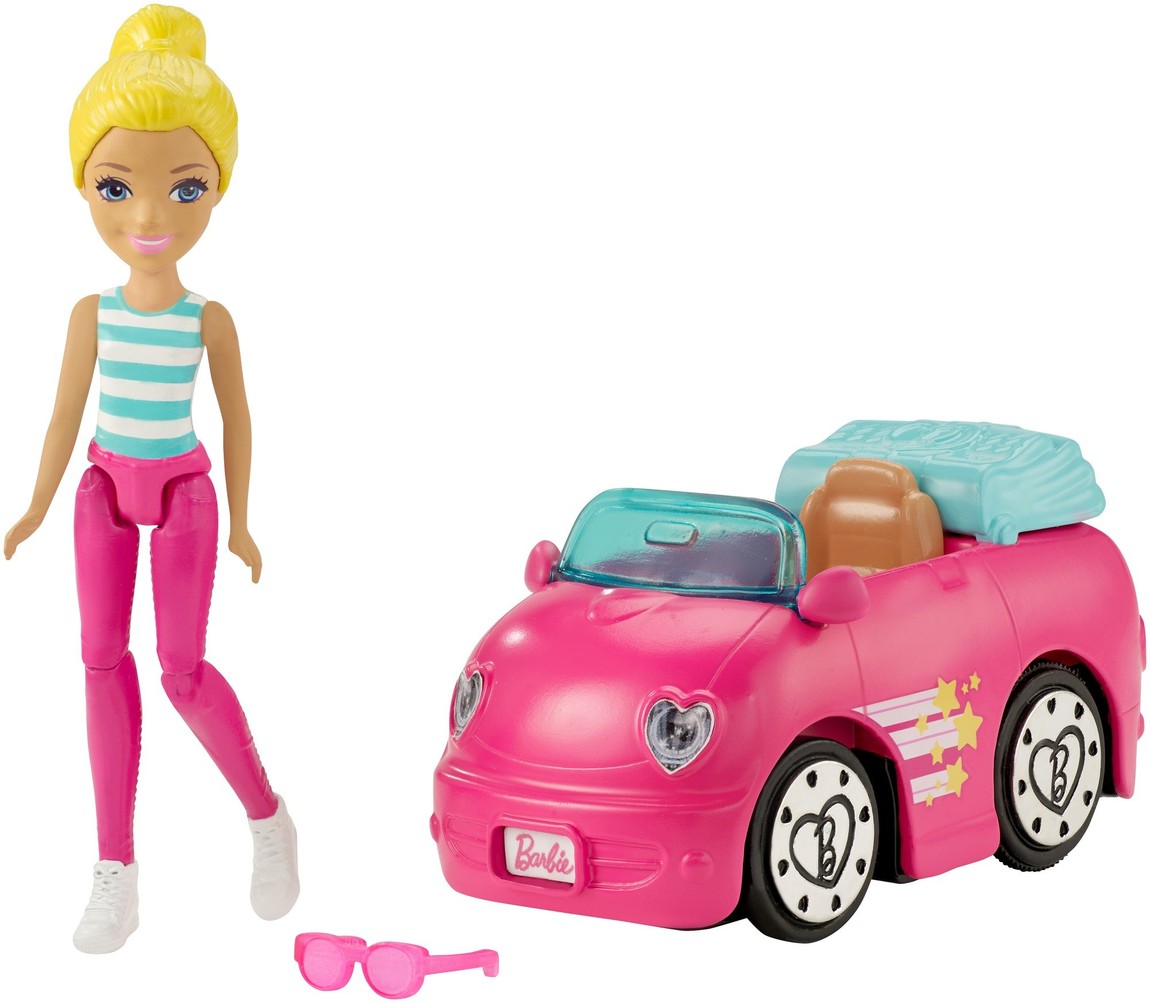 バービー オンザゴー ミニドール ピンクコンバーチブル プレイセット 走る車 着せ替え人形 フィギュア|Basqueバスク