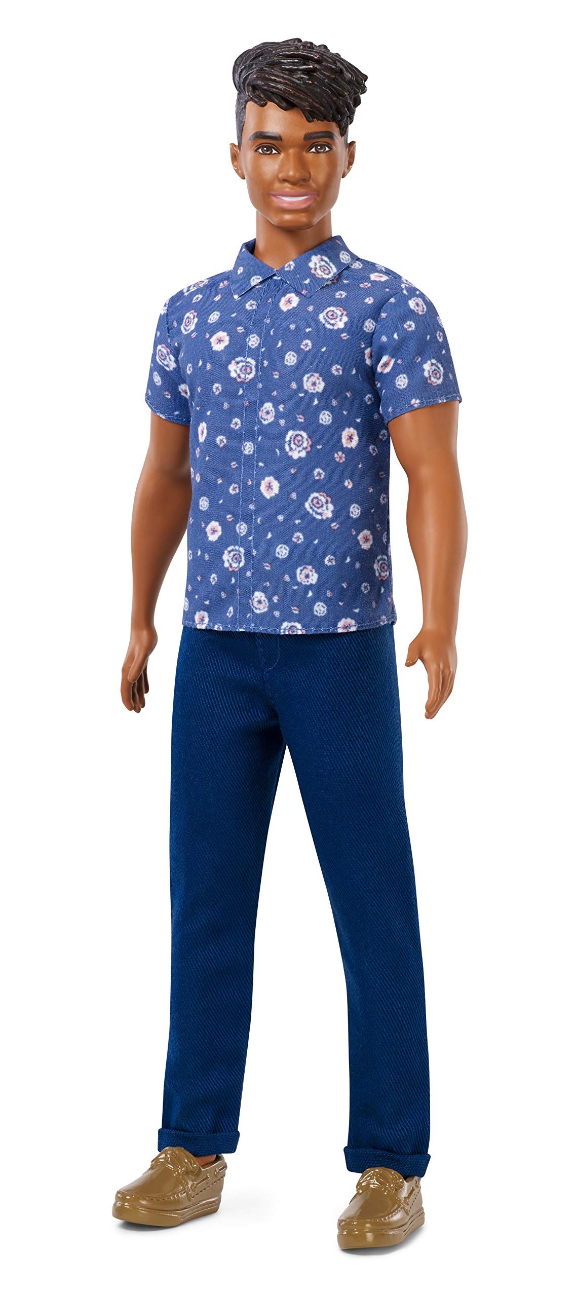 バービー ケン ファッショニスタ 着せ替え人形 ドール ブルーの花柄シャツ 紺色のパンツ ブラウンのシューズ｜Basqueバスク
