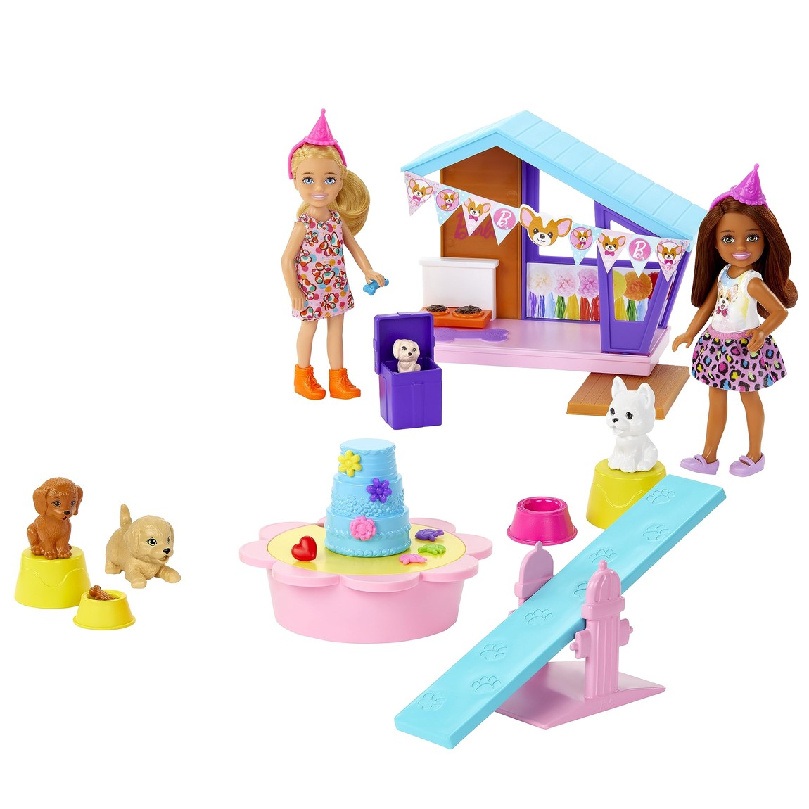 バービー チェルシー パピーパーティー プレイセット 子犬 人形 着せ替え人形 おもちゃ おままごと アクセサリー付き|Basqueバスク