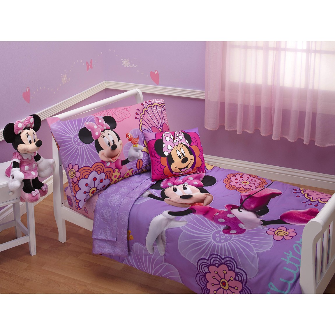 Disney ミニーマウス 幼児用ベッドセット 4点セット 寝具 ラベンダー フラワー 幼児用サイズ｜Basqueバスク