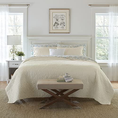 ローラ アシュレイ Laura Ashleyコレクションキルトセット コットン 100% Cotton リバーシブル オールシーズン寝具 枕カバー付きシングル アイボリー
