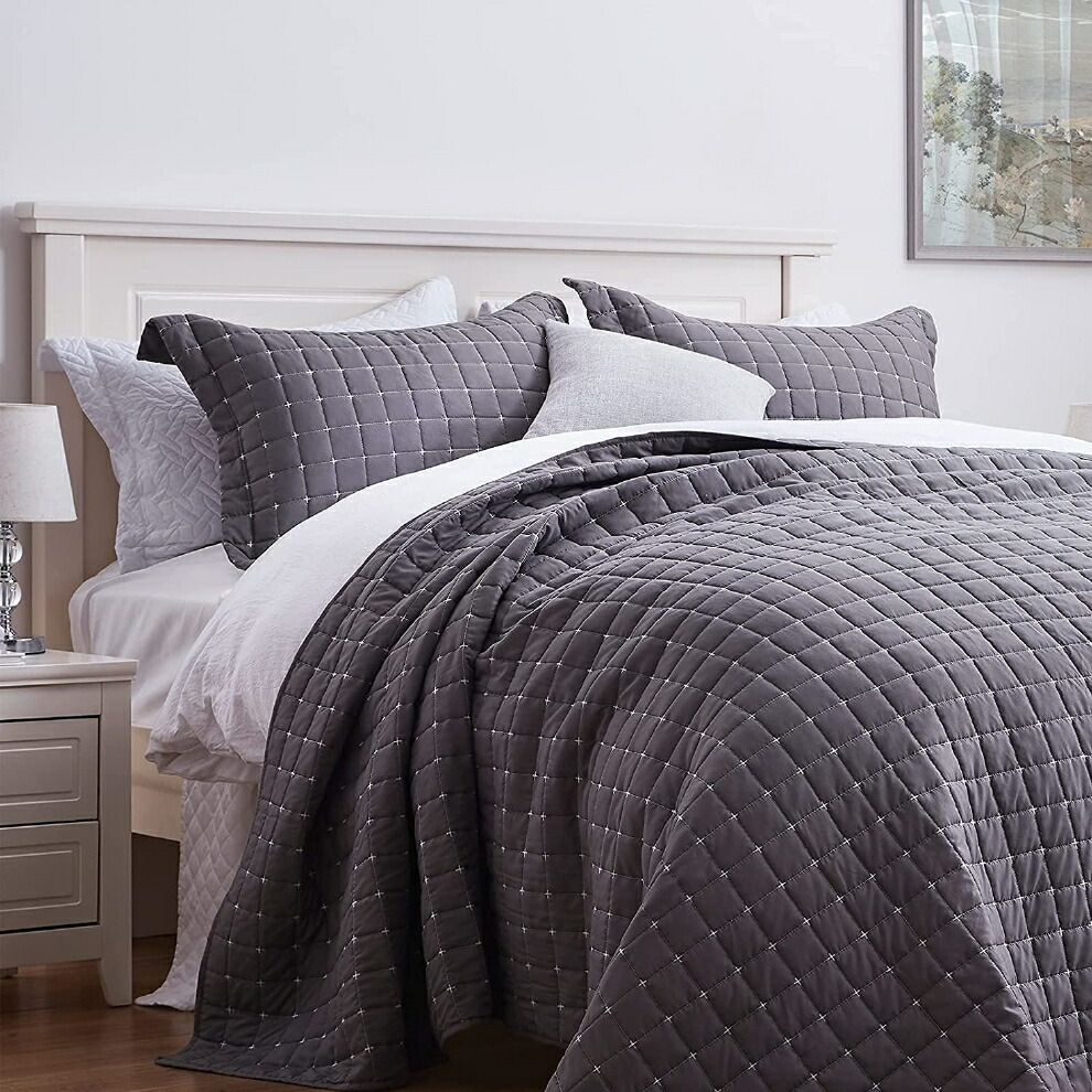 【楽天市場】SunStyle ホームキルトセット グレー 軽量 スクエアパターン クイーンサイズ ベッドカバー&ピローカバーセット：Basqueバスク