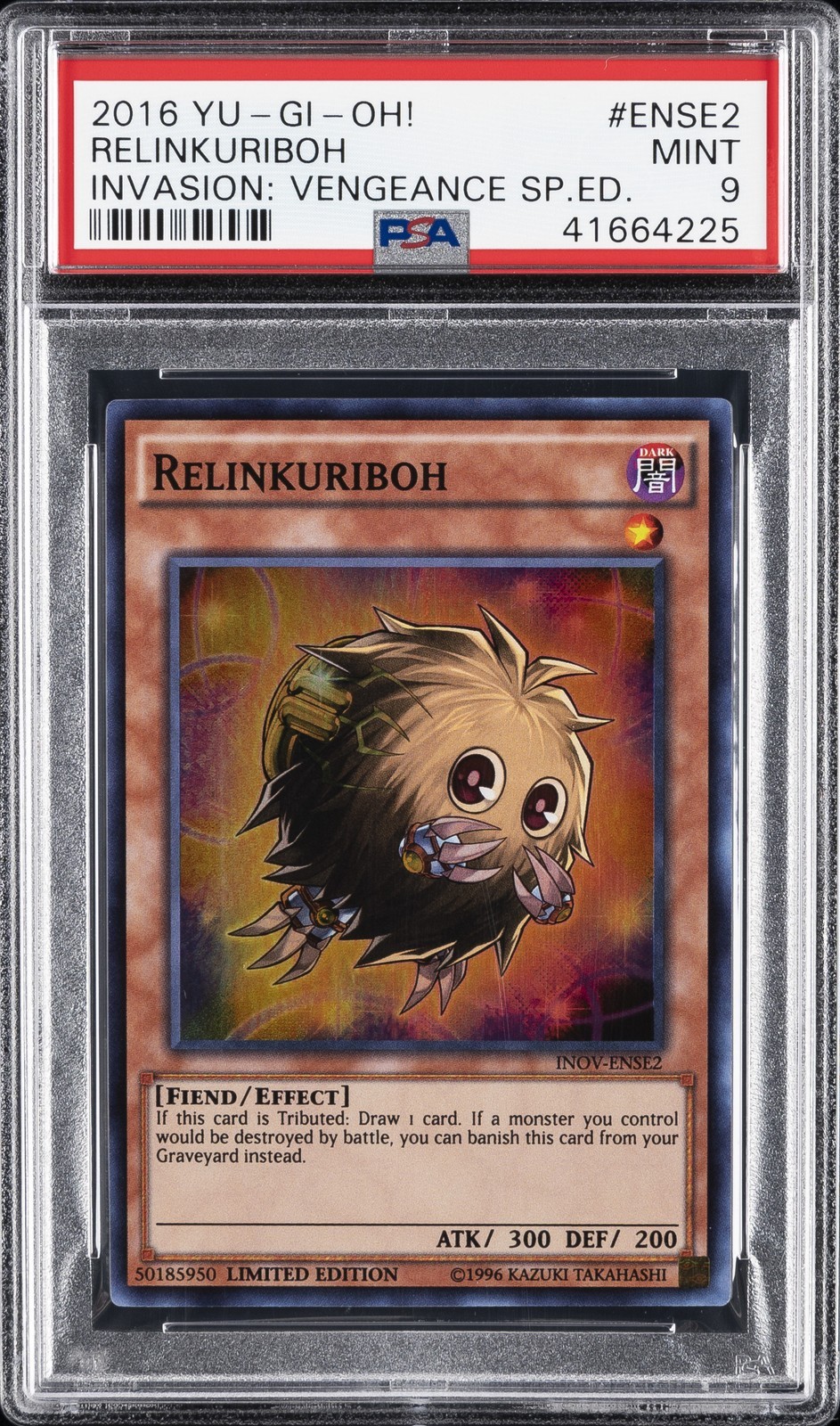 遊戯王英語版 2016 INVASION: VENGEANCE SPECIAL ED RELINKURIBOH リンクリボー #ENSE2 PSA 9 鑑定済【中古】｜Basqueバスク