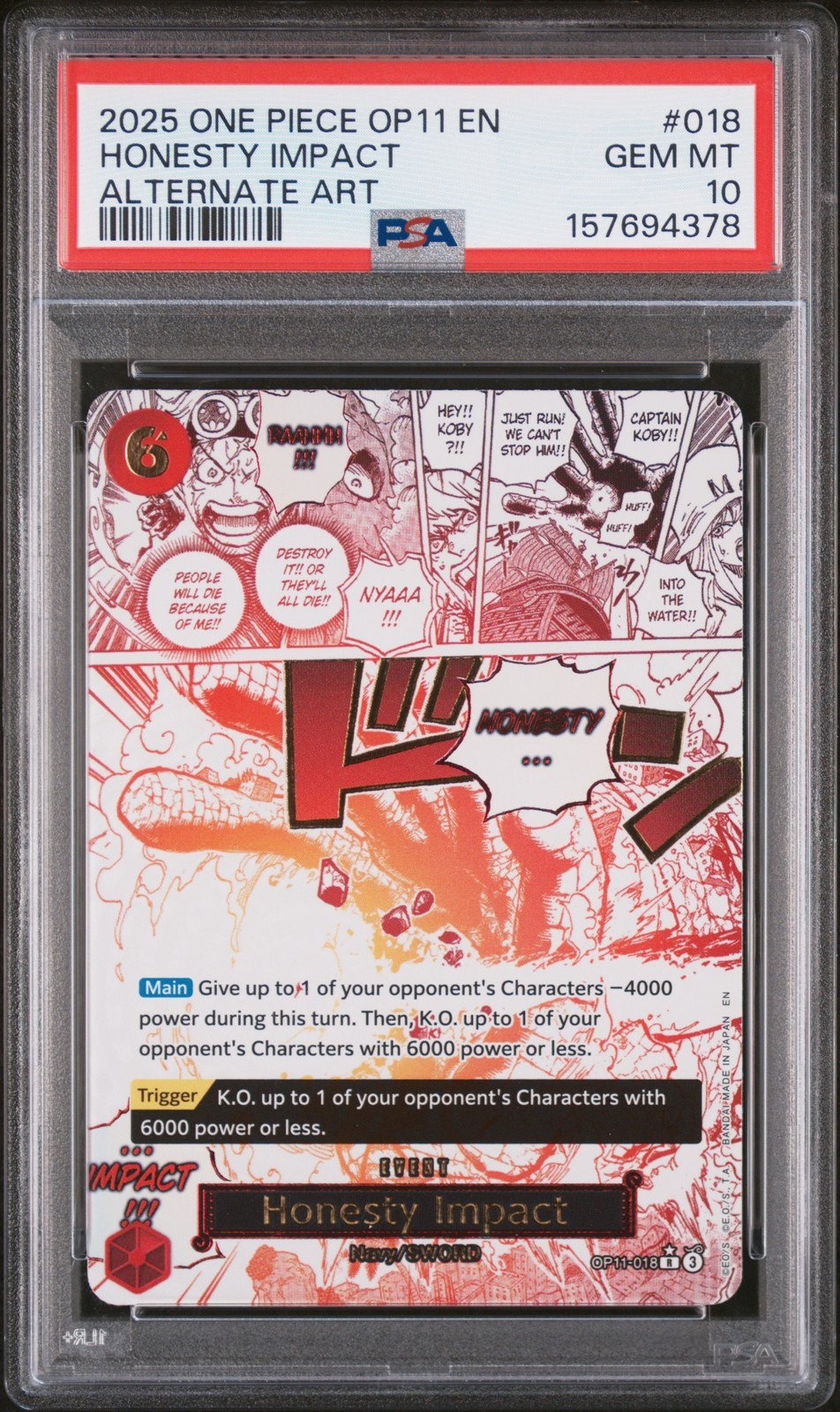 ワンピース英語版 2025 OP11-A FIST OF DIVINE SPEED ALT ART HONESTY IMPACT PSA 10 鑑定済【中古】|Basqueバスク