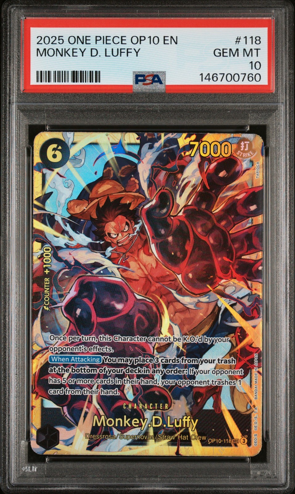 ワンピース英語版 2025 OP10-ROYAL BLOOD モンキー・D・ルフィ MONKEY D. LUFFY #118 PSA 10 鑑定済【中古】|Basqueバスク