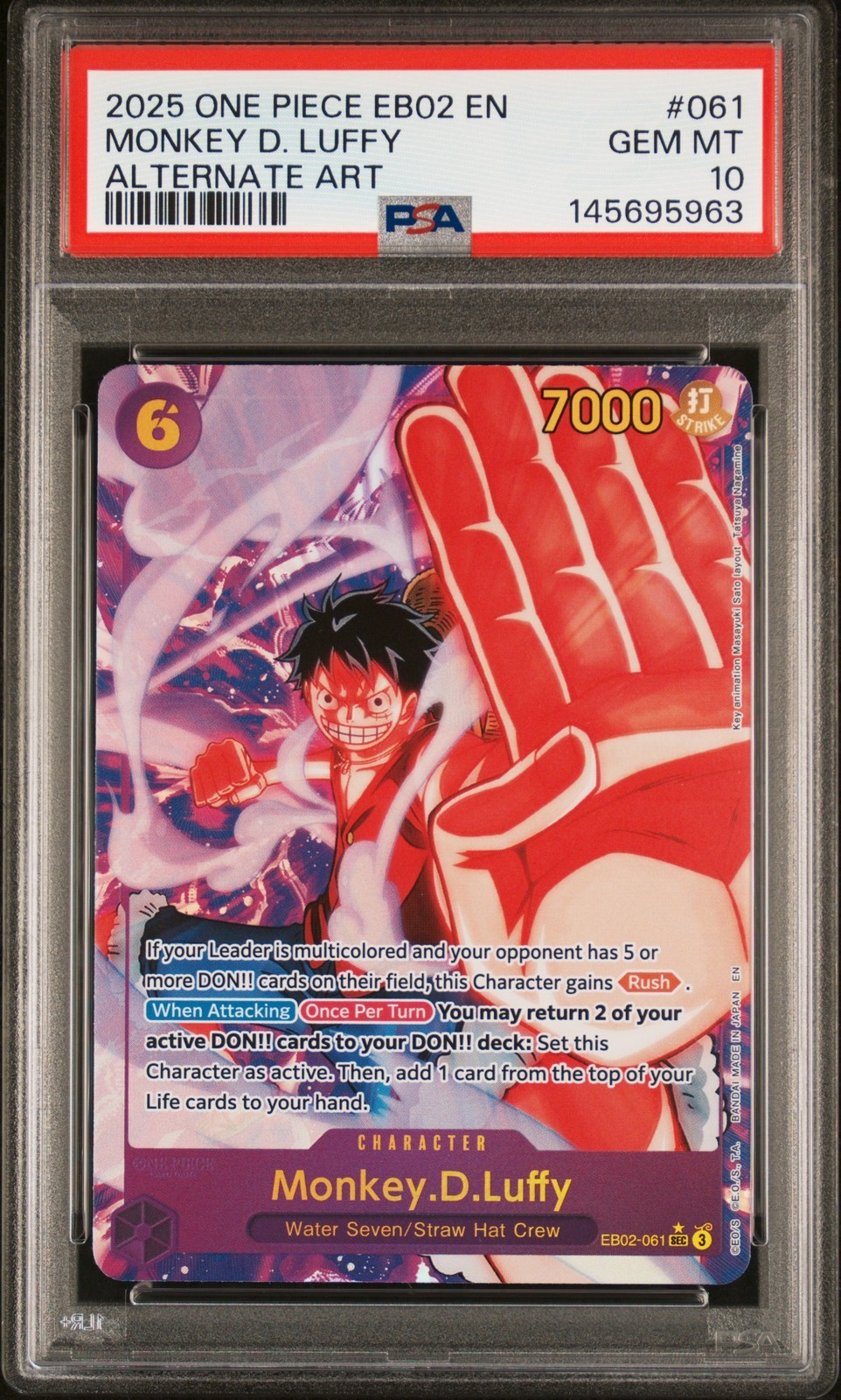 ワンピース英語版 2025 ONE PIECE EB02-EXTRA BOOSTER -ANIME 25TH COLLECTION- MONKEY D. LUFFY PSA 10 鑑定済【中古】｜Basqueバスク