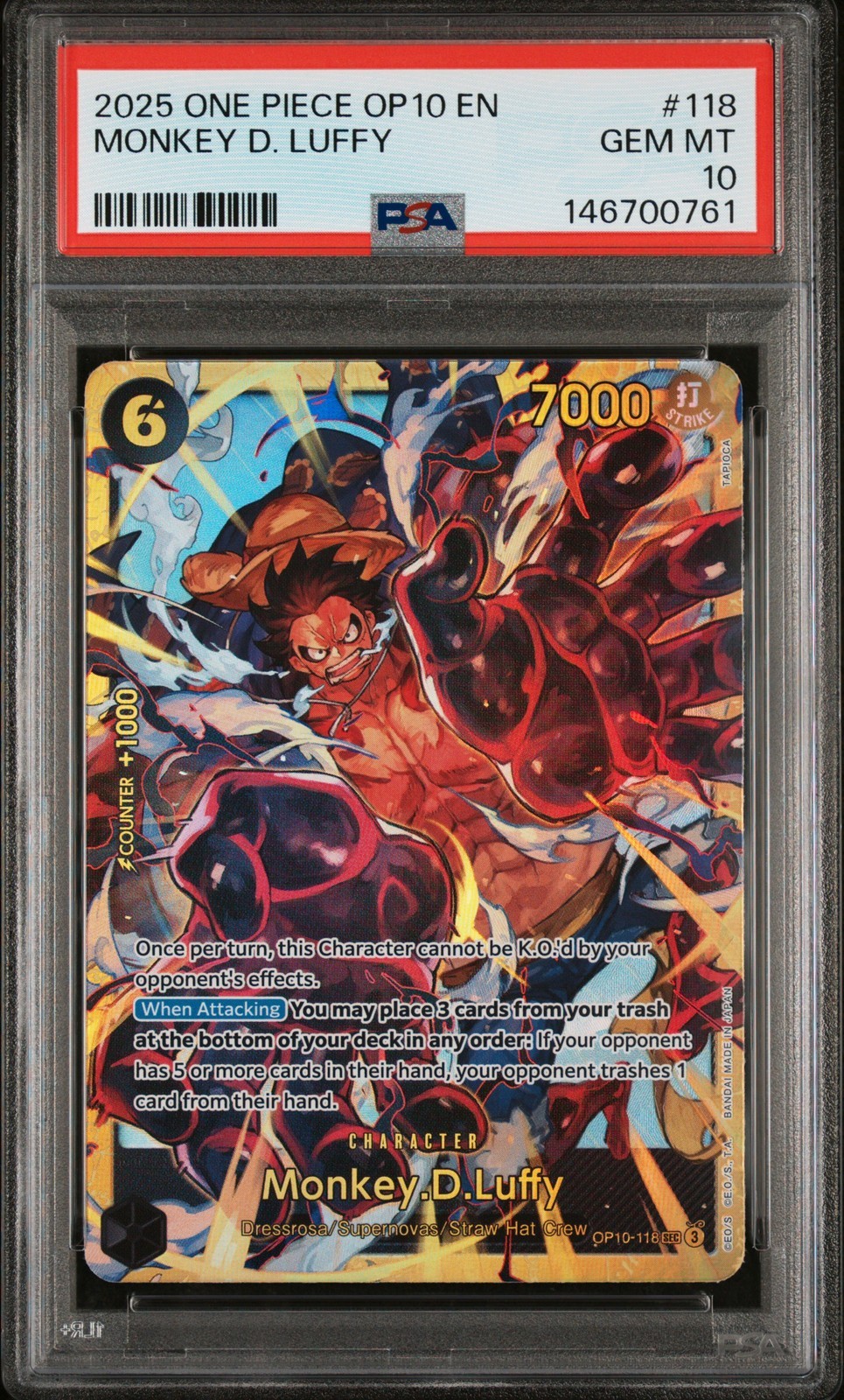ワンピース英語版 2025 OP10-ROYAL BLOOD モンキー・D・ルフィ Monkey D. Luffy #118 PSA 10 鑑定済【中古】|Basqueバスク