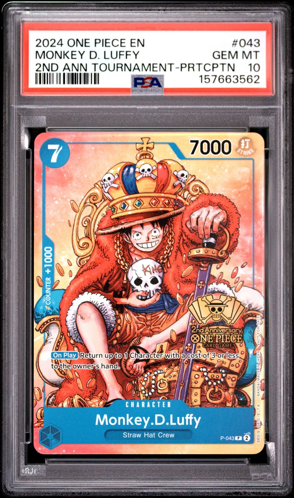 ワンピース英語版 2024 2nd Anniv Tournament-Participation Promo モンキー・D・ルフィ プロモ PSA 10 鑑定済【中古】｜Basqueバスク