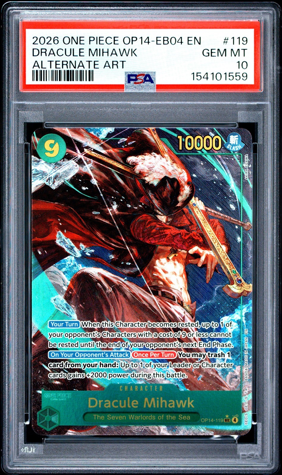 ワンピース英語版 2026 OP14-EB04 THE AZURE SEA'S SEVEN ドラキュール・ミホーク #119 PSA 10 鑑定済【中古】｜Basqueバスク