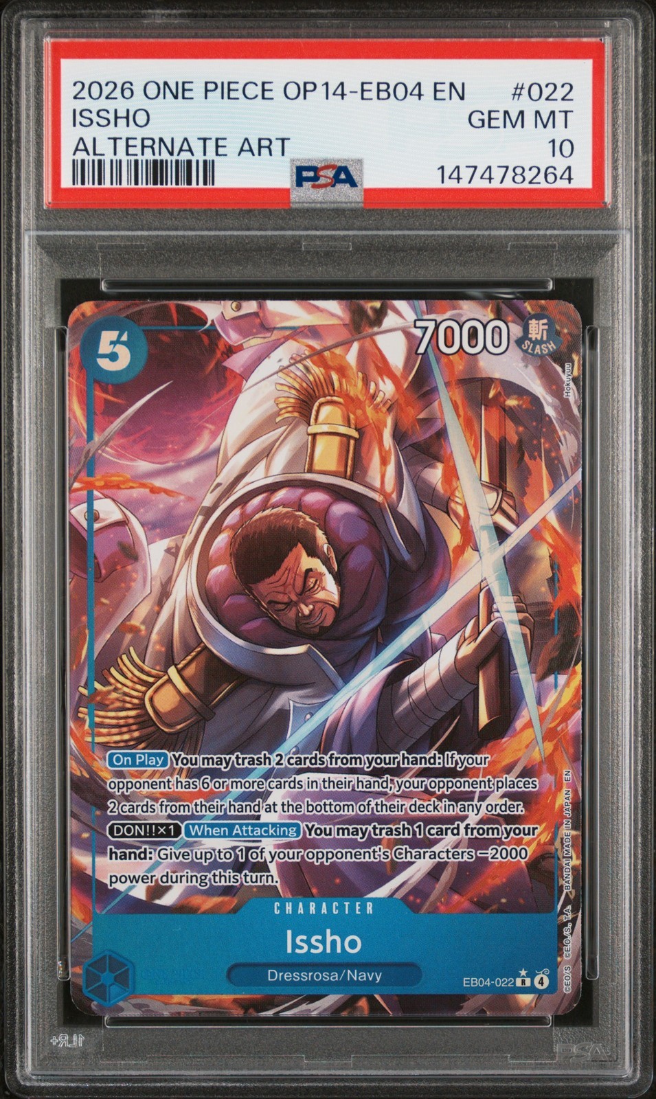 ワンピース英語版 2026 OP14-EB04 THE AZURE SEA'S SEVEN ISSHO ALTERNATE ART #022 PSA10 鑑定済【中古】｜Basqueバスク