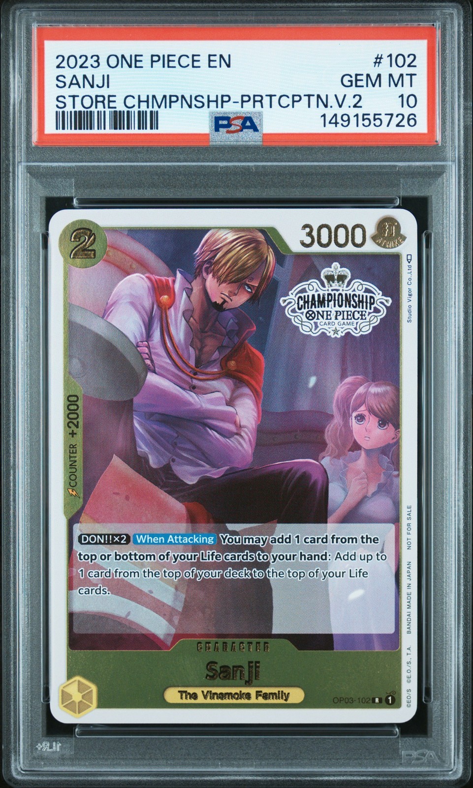 ワンピース英語版 2023 ONE PIECE PROMOS STORE CHAMPIONSHIP VOL.2 SANJI サンジ プロモ #102 PSA 10 鑑定済【中古】|Basqueバスク