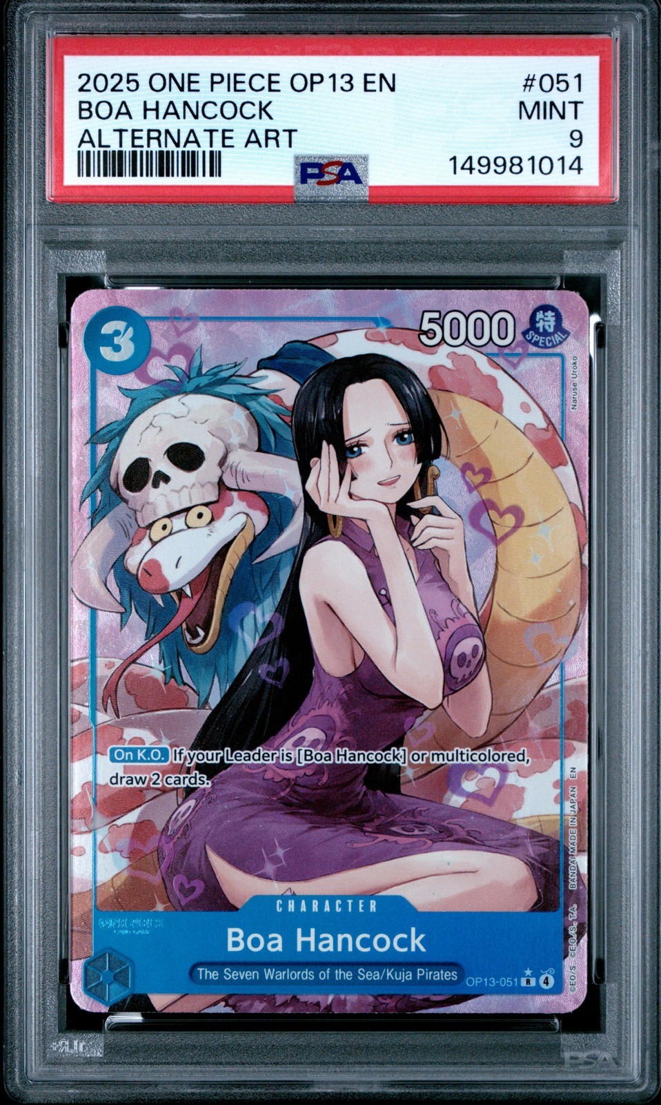ワンピース英語版 2025 OP13-CARRYING ON HIS WILL ボア・ハンコック BOA HANCOCK ALTERNATE ART #051 PSA 9 鑑定済【中古】｜Basqueバスク