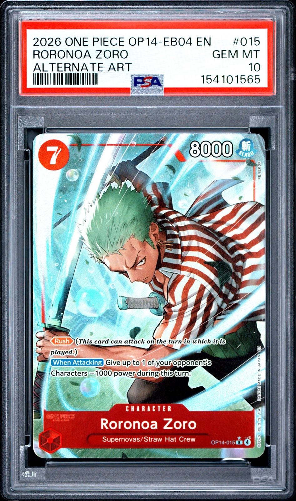 ワンピース英語版 2026 THE AZURE SEA'S SEVEN RORONOA ZORO ALTERNATE ART OP14-EB04 PSA 10 鑑定済【中古】|Basqueバスク