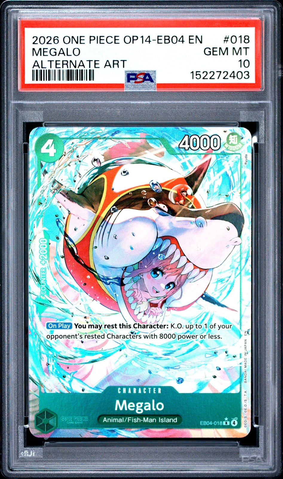 ワンピース英語版 2026 OP14-EB04 THE AZURE SEA'S SEVEN メガロ MEGALO ALTERNATE ART #018 PSA 10 鑑定済【中古】|Basqueバスク