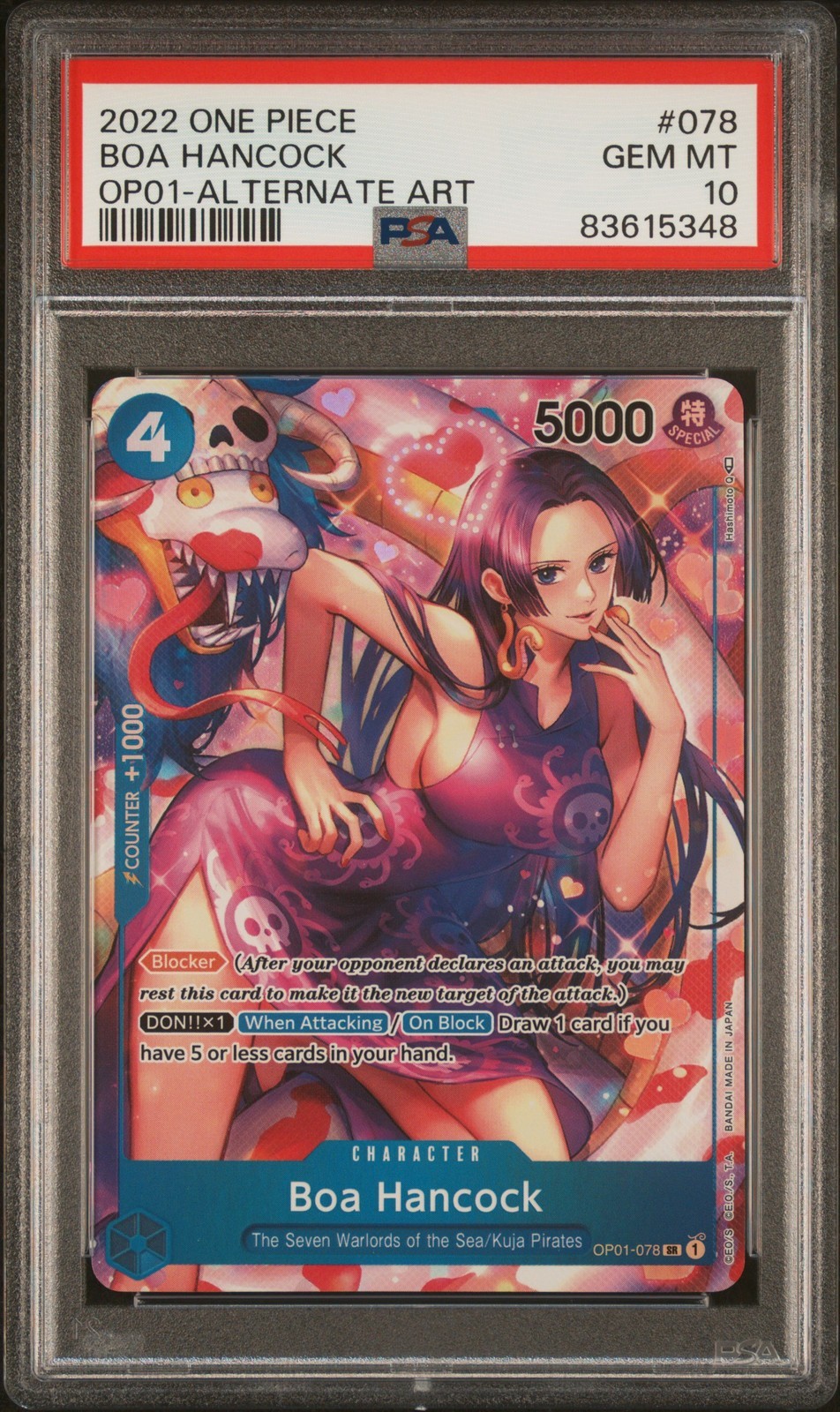 ワンピース英語版 2022 ONE PIECE OP01-ROMANCE DAWN ボア・ハンコック BOA HANCOCK ALTERNATE ART #078 PSA 10 鑑定済【中古】｜Basqueバスク