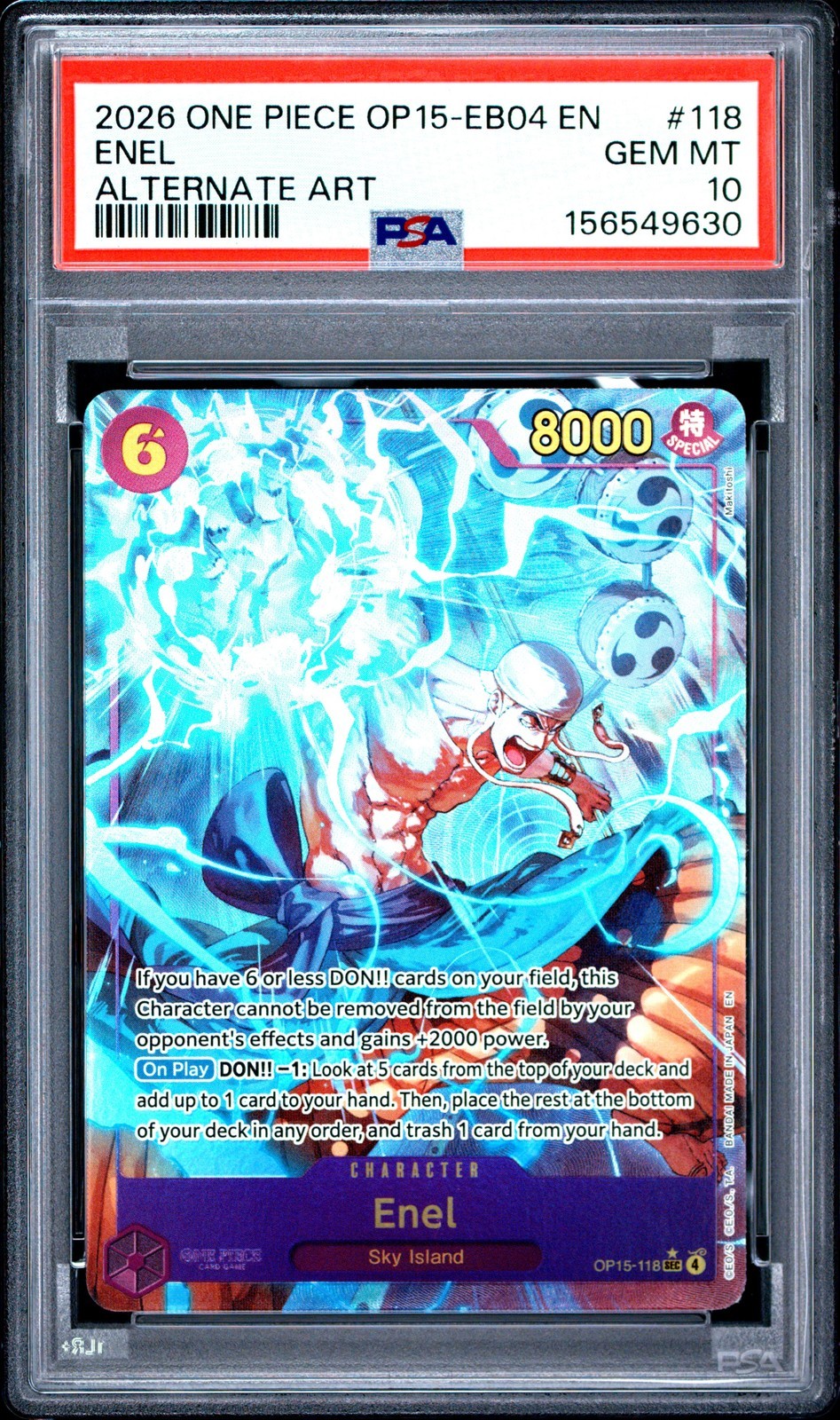 ワンピース英語版 2026 ADVENTURE ON KAMI'S ISLAND ENEL ALTERNATE ART OP15-EB04 PSA 10 鑑定済【中古】｜Basqueバスク 26,412円