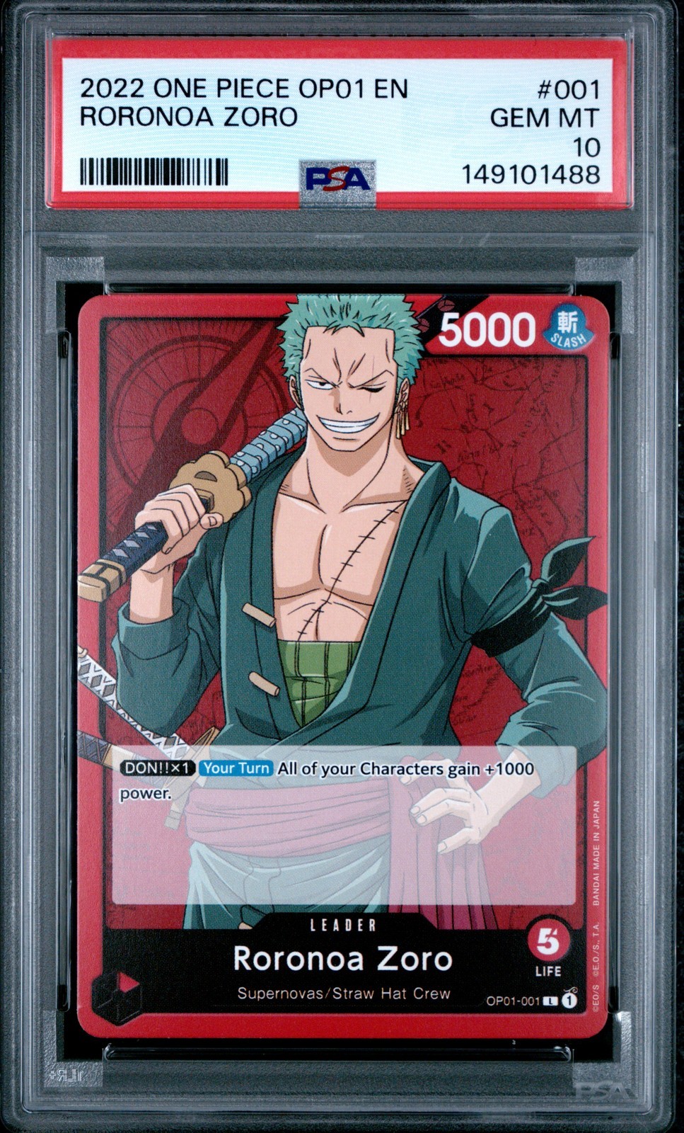 ワンピース英語版 2022 ONE PIECE OP01-ROMANCE DAWN ロロノア・ゾロ RORONOA ZORO シングルカード #001 PSA 10 鑑定済【中古】｜Basqueバスク 60,060円