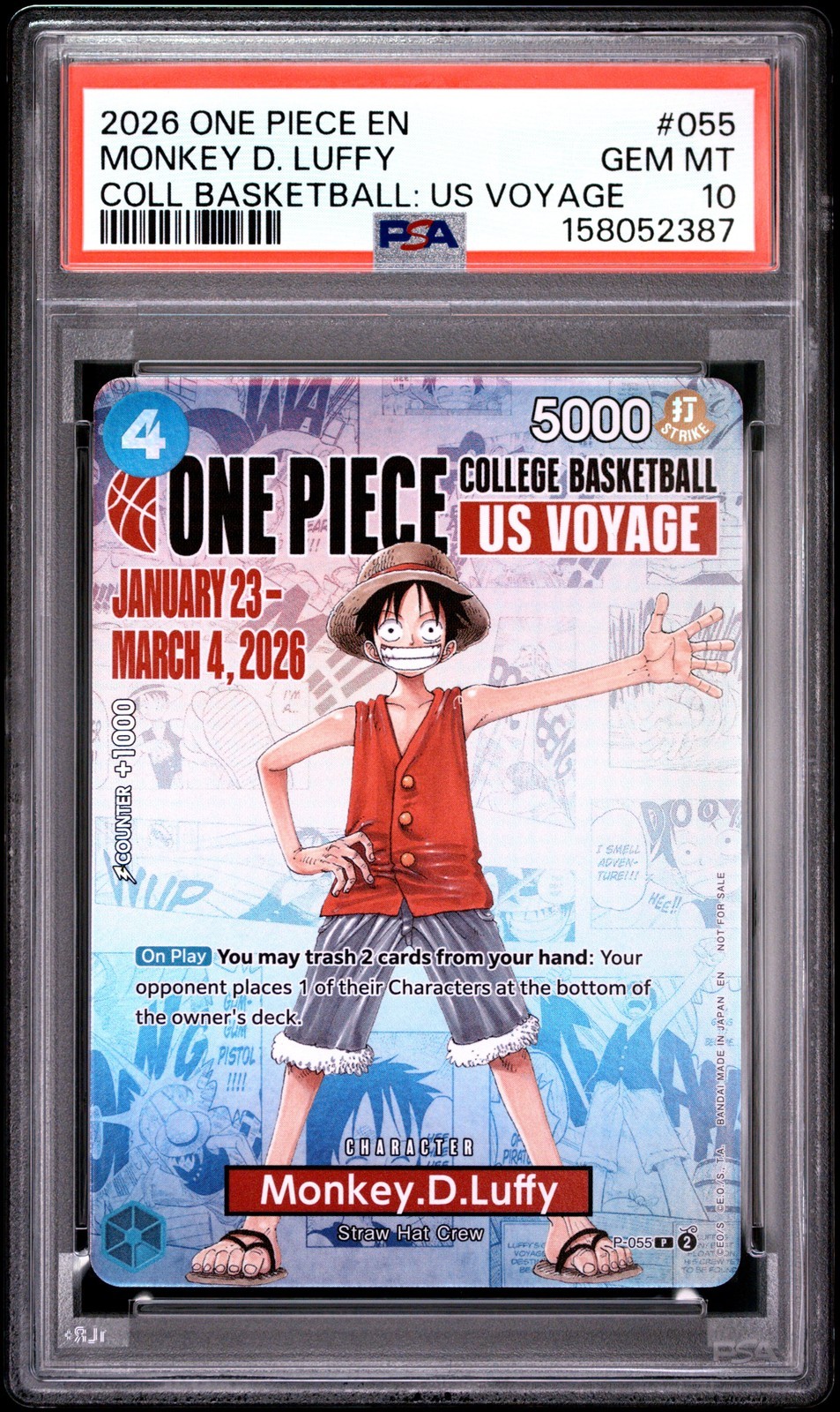 ワンピース英語版 2026 ONE PIECE PROMOS MONKEY D. LUFFY プロモ #055 PSA 10 鑑定済【中古】｜Basqueバスク 110,600円