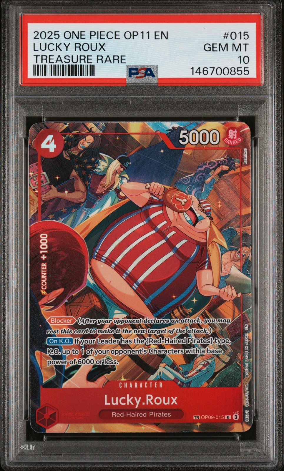 ワンピース英語版 2025 ONE PIECE OP11-A LUCKY ROUX ラッキー・ルウ TREASURE RARE #015 PSA 10 鑑定済【中古】|Basqueバスク
