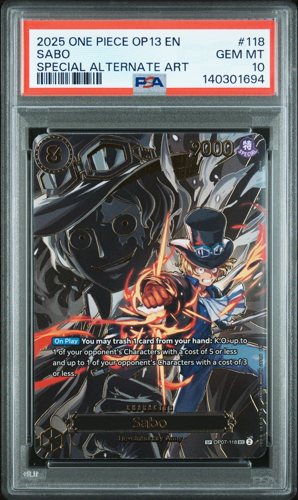 ワンピース英語版 2025 OP13-CARRYING ON HIS WILL SABO SPECIAL ALTERNATE ART #118 PSA 10 鑑定済【中古】｜Basqueバスク