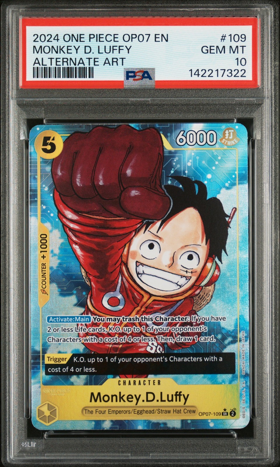 ワンピース英語版 2024 500 YEARS IN THE FUTURE MONKEY D. LUFFY ALTERNATE ART OP07 PSA 10 鑑定済【中古】｜Basqueバスク 57,360円
