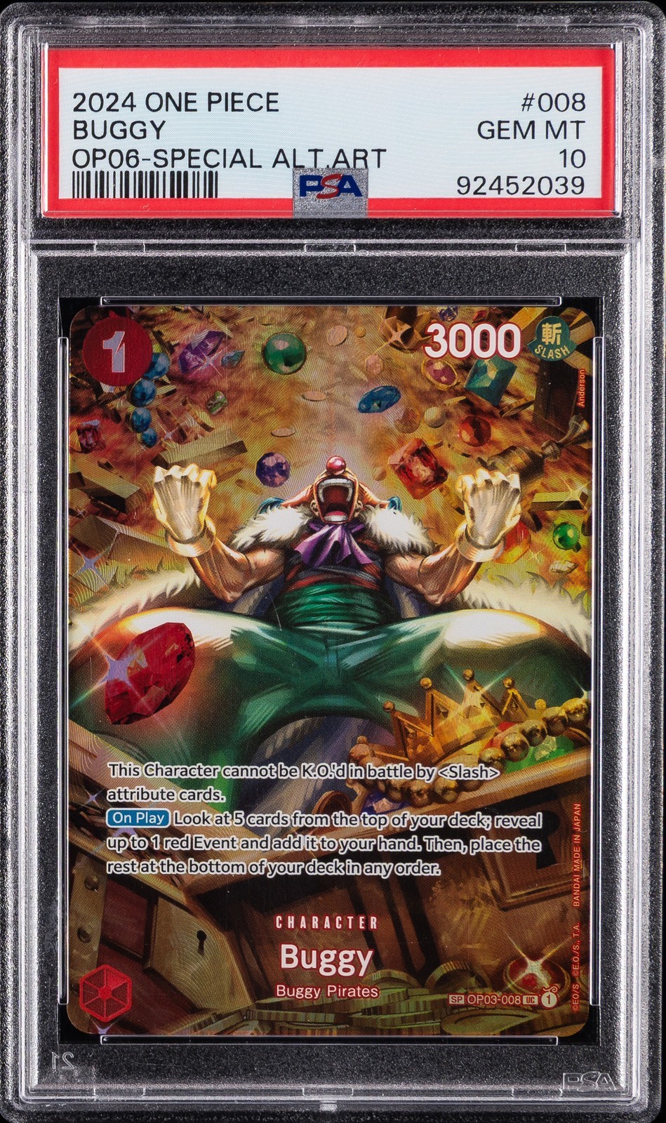 ワンピース英語版 2024 OP06-WINGS OF THE CAPTAIN BUGGY SPECIAL ALTERNATE ART #008 PSA 10 鑑定済【中古】｜Basqueバスク