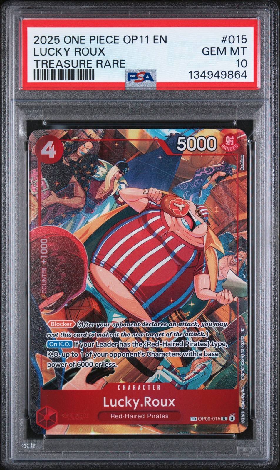 ワンピース英語版 2025 ONE PIECE OP11-A FIST OF DIVINE SPEED LUCKY ROUX トレジャーレア #015 PSA10 鑑定済【中古】|Basqueバスク