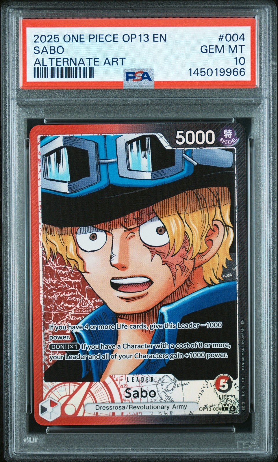 ワンピース英語版 2025 CARRYING ON HIS WILL SABO サボ ALTERNATE ART #004 PSA 10 鑑定済【中古】｜Basqueバスク 25,848円