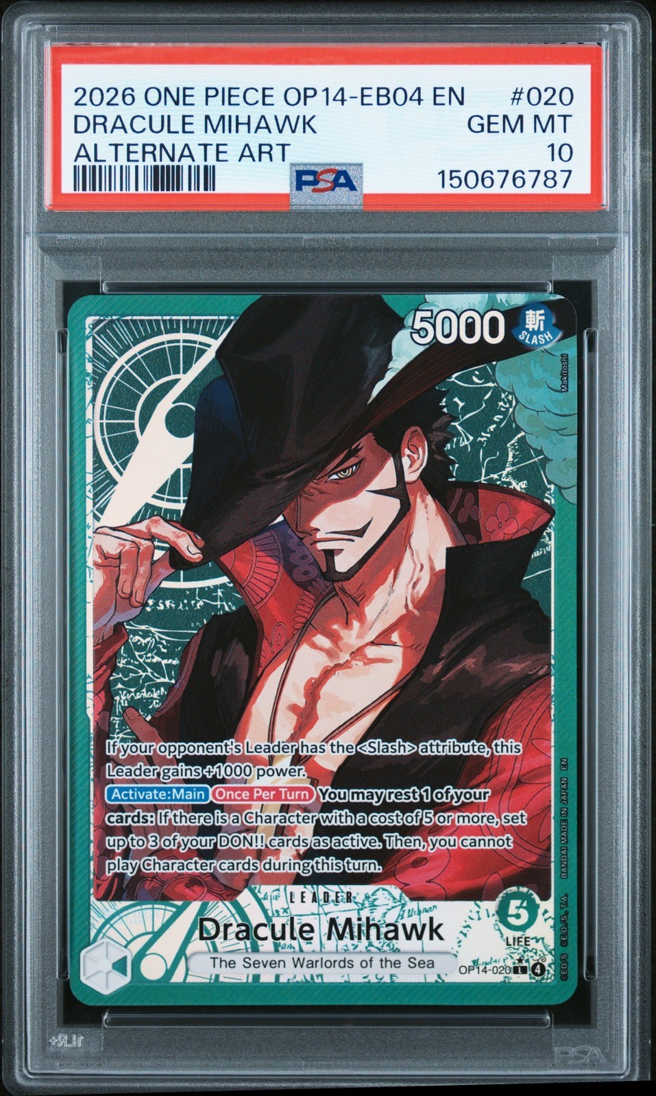 ワンピース英語版 2026 OP14-EB04-THE AZURE SEA'S SEVEN DRACULE MIHAWK #020 PSA 10 鑑定済【中古】｜Basqueバスク