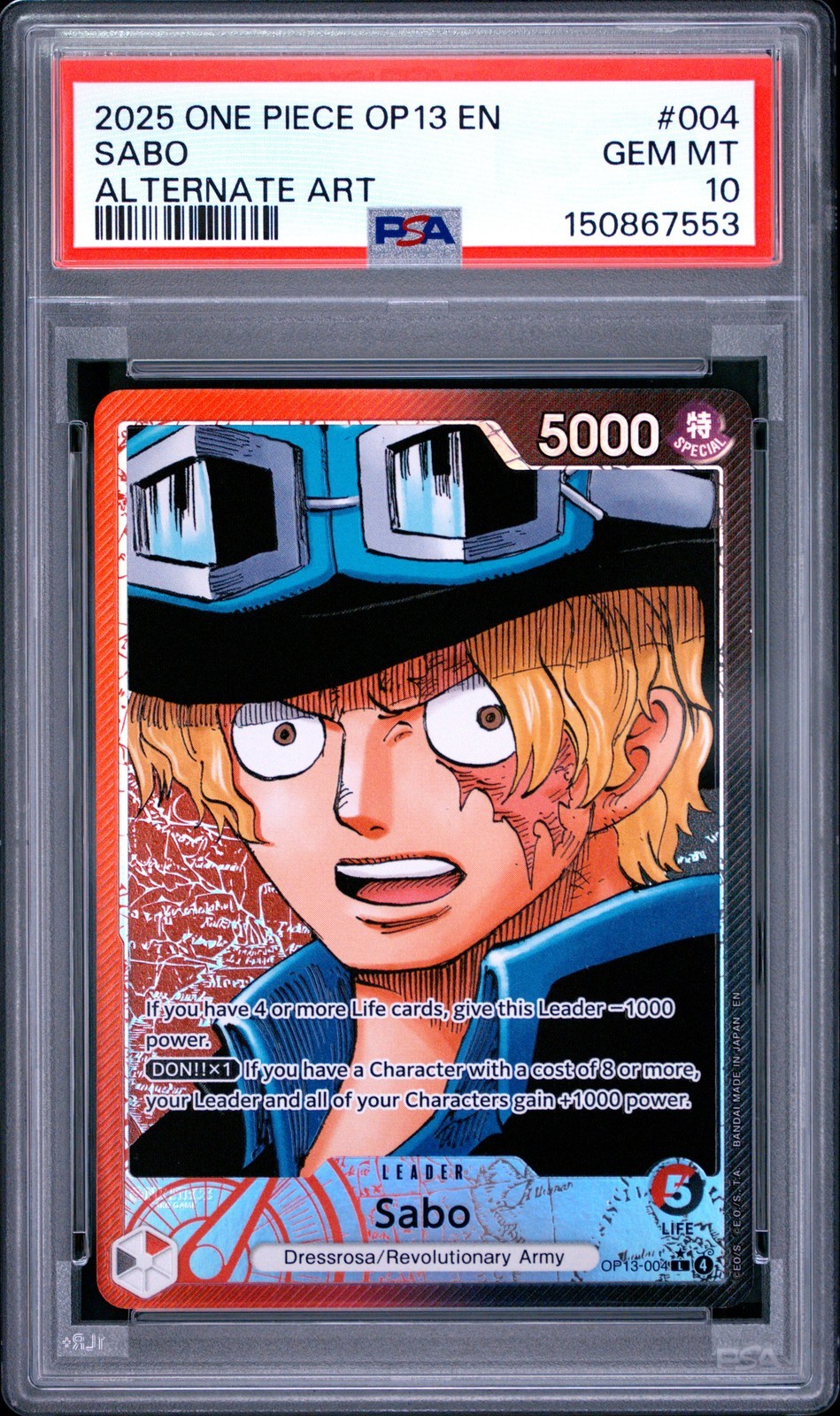 ワンピース英語版 2025 OP13-CARRYING ON HIS WILL SABO ALTERNATE ART #004 PSA 10 鑑定済【中古】|Basqueバスク