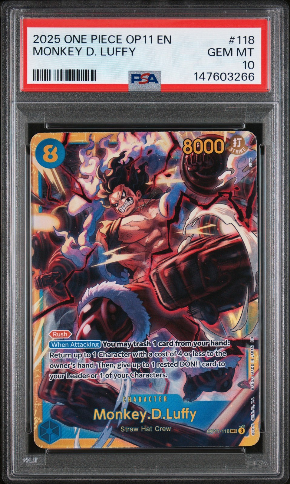 ワンピース英語版 2025 ONE PIECE OP11-A FIST OF DIVINE SPEED MONKEY D. LUFFY #118 PSA 10 鑑定済【中古】|Basqueバスク