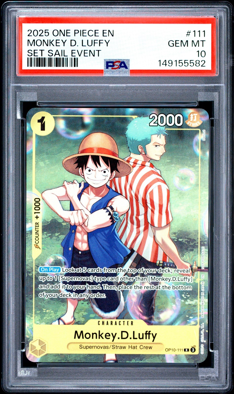 ワンピース英語版 2025 ONE PIECE PROMOS SET SAIL EVENT モンキー・D・ルフィ #111 PSA 10 鑑定済【中古】｜Basqueバスク 53,520円