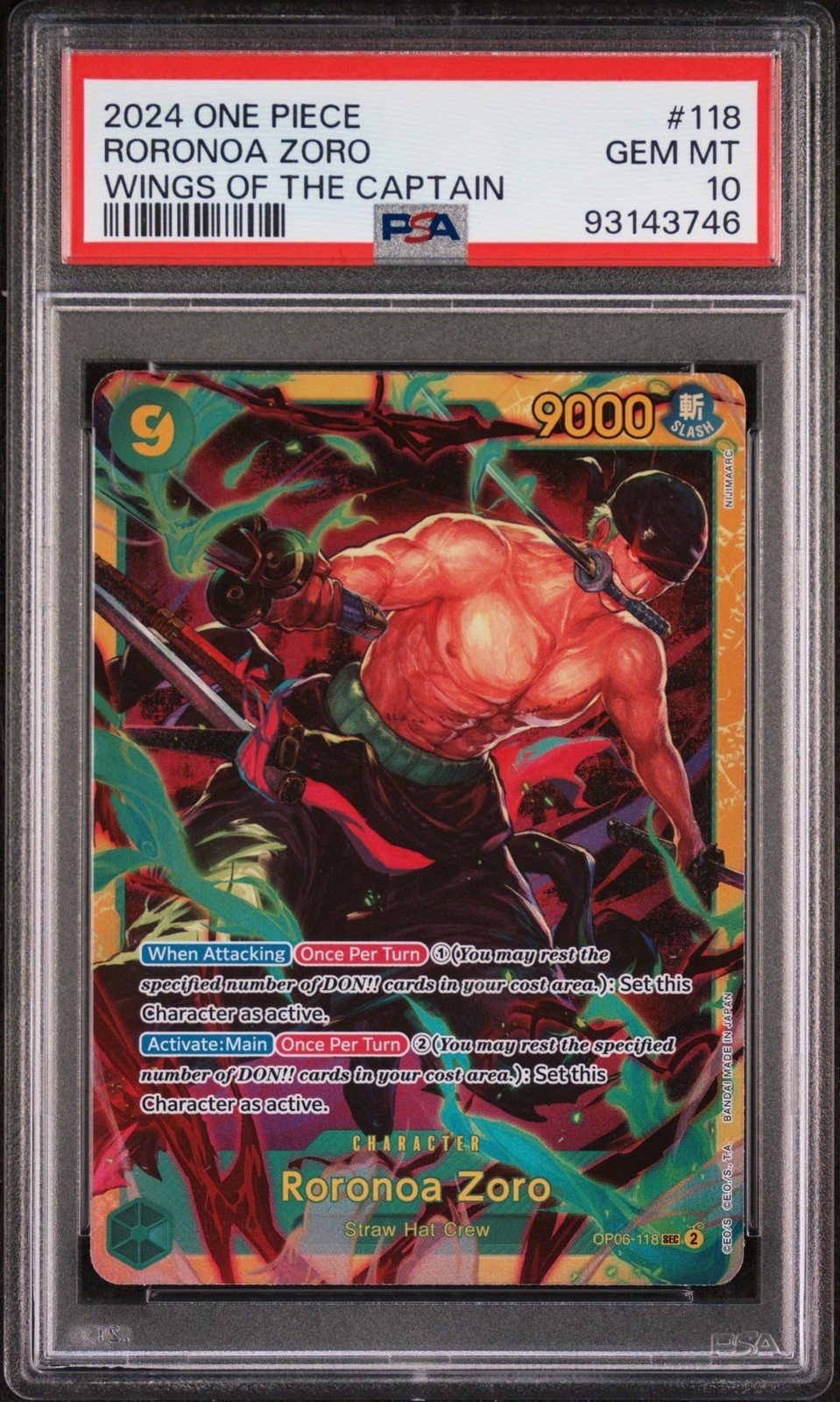 ワンピース英語版 2024 ONE PIECE OP06-WINGS OF THE CAPTAIN RORONOA ZORO ロロノア・ゾロ #118 PSA 10 鑑定済【中古】｜Basqueバスク
