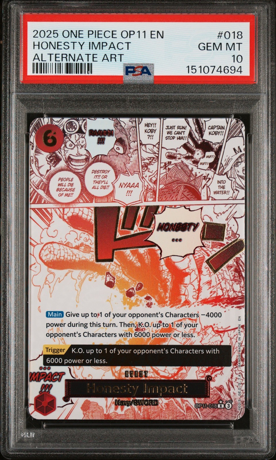 ワンピース英語版 2025 OP11 FIST OF DIVINE SPEED HONESTY IMPACT ALTERNATE ART OP11-A PSA 10 鑑定済【中古】｜Basqueバスク