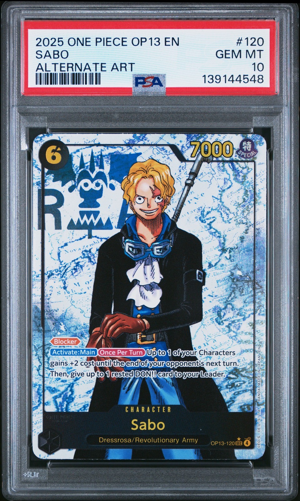 ワンピース英語版 2025 ONE PIECE OP13-CARRYING ON HIS WILL SABO ALTERNATE ART #120 PSA 10 鑑定済【中古】｜Basqueバスク