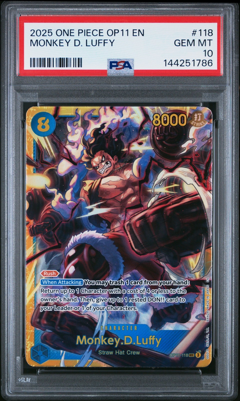 ワンピース英語版 2025 ONE PIECE OP11-A FIST OF DIVINE SPEED MONKEY D. LUFFY #118 PSA 10 鑑定済【中古】|Basqueバスク