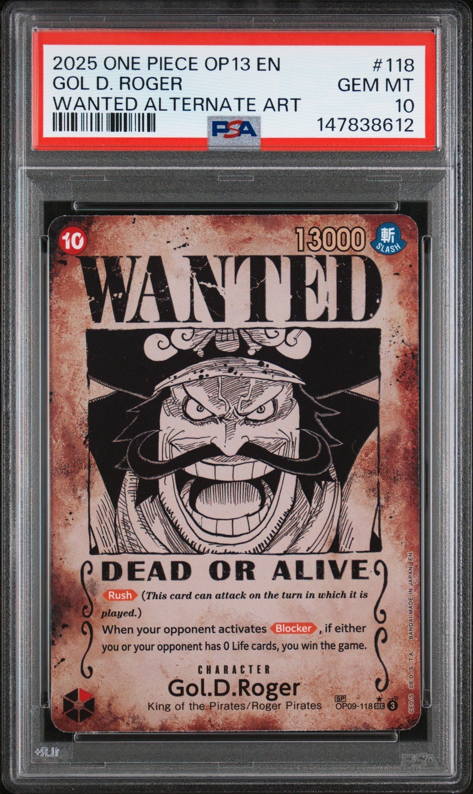 ワンピース英語版 2025 ONE PIECE OP13-CARRYING ON HIS WILL GOL D. ROGER #118 PSA10 鑑定済【中古】｜Basqueバスク 60,060円