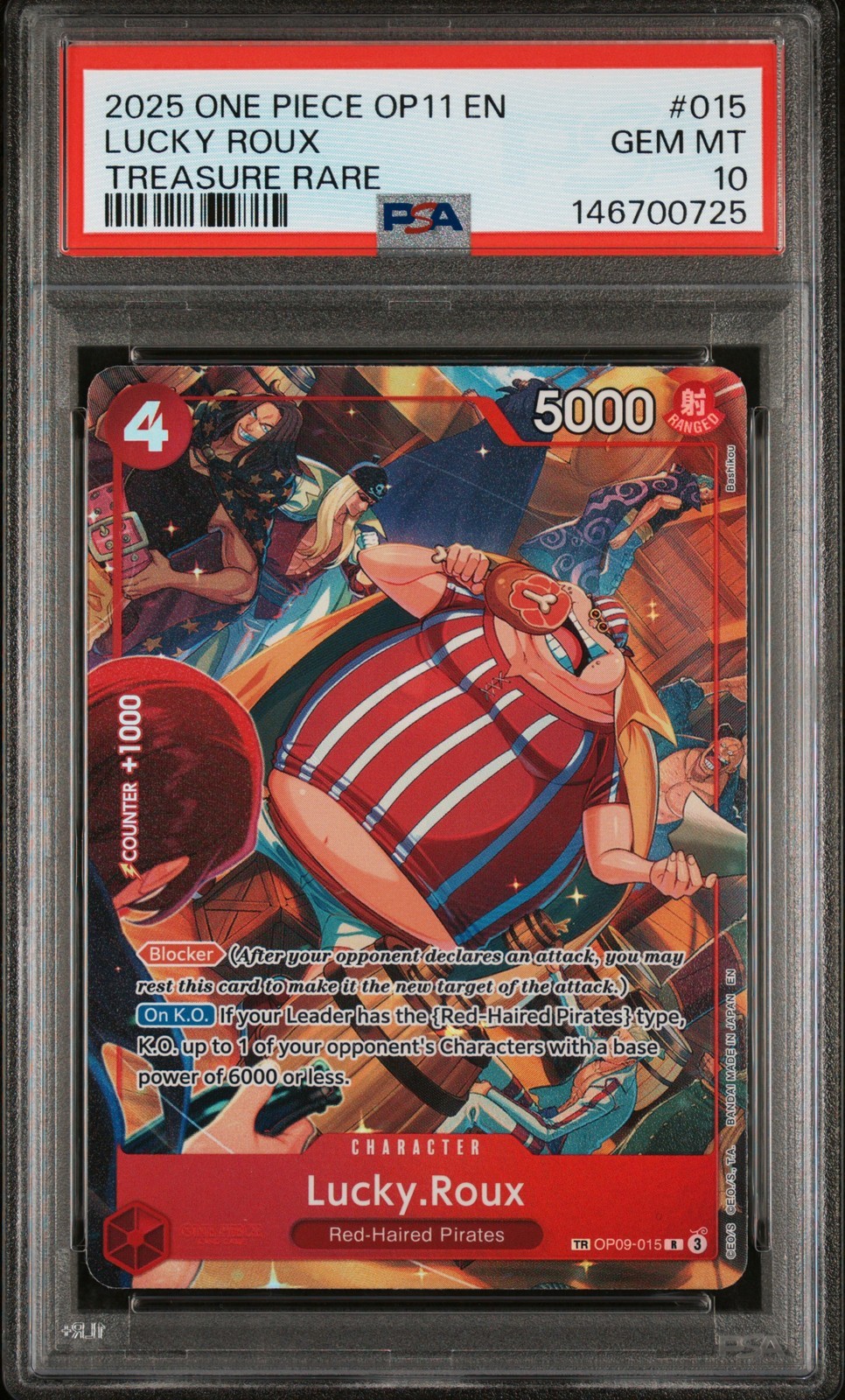 ワンピース英語版 2025 OP11-A FIST OF DIVINE SPEED ラッキー・ルウ LUCKY ROUX TREASURE RARE #015 PSA10 鑑定済【中古】｜Basqueバスク