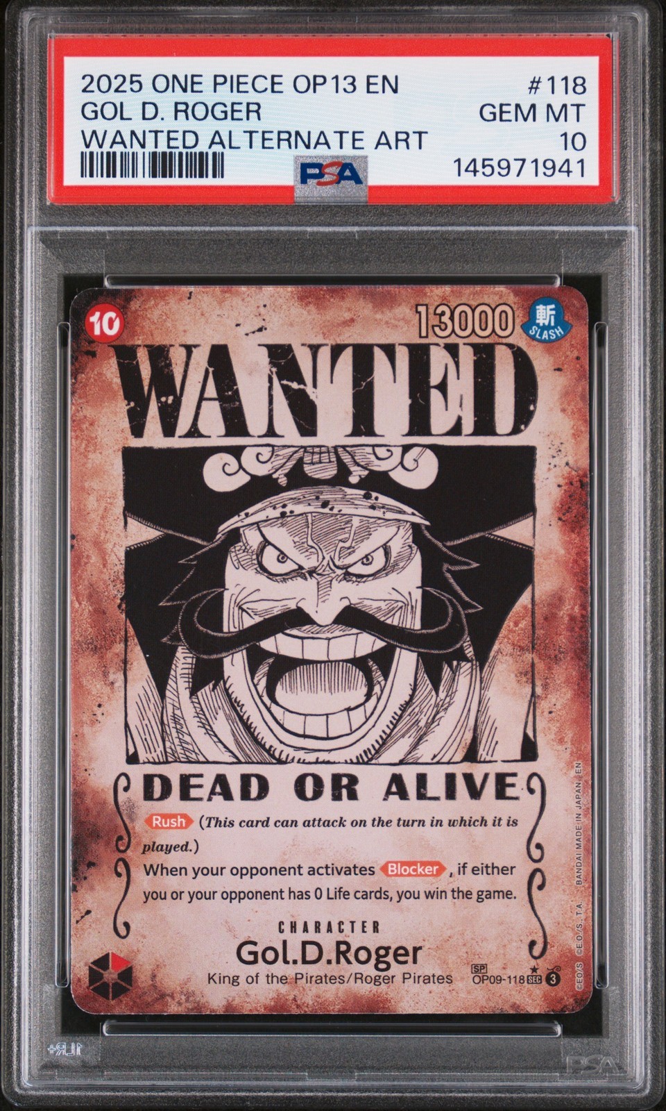 ワンピース英語版 2025 ONE PIECE OP13-CARRYING ON HIS WILL GOL D. ROGER #118 PSA10 鑑定済【中古】|Basqueバスク