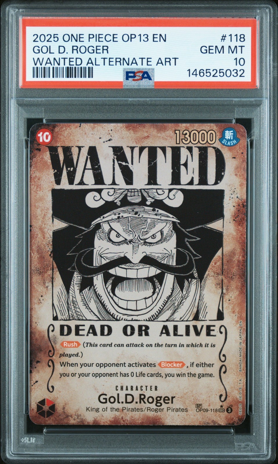 ワンピース英語版 2025 ONE PIECE OP13-CARRYING ON HIS WILL GOL D. ROGER #118 PSA10 鑑定済【中古】｜Basqueバスク