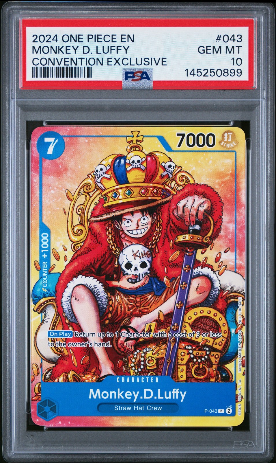 ワンピース英語版 2024 ONE PIECE PROMOS CONVENTION EXCLUSIVE モンキー・D・ルフィ MONKEY D. LUFFY プロモ #043 PSA 10 鑑定済【中古】｜Basqueバスク