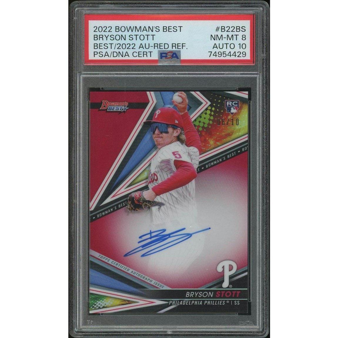 MLB 2022 Bowman's Best ブライソン・ストット Red Refractor Rookie Auto #B22BS 06/10 PSA 8 Auto 10 鑑定済【中古】|Basqueバスク